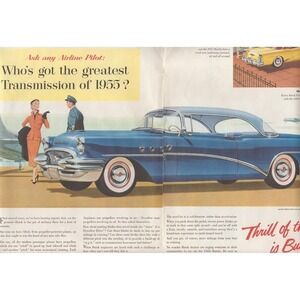 1955 Buick Dynaflow Transmission Vintage‎ 2 Page Print Ad MCM Classic Car Decor
